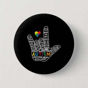 Puzzle Heart ASL Love Sign Language hand Autism Aw 6 Cm Round Badge