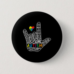 Puzzle Heart ASL Love Sign Language hand Autism Aw 6 Cm Round Badge