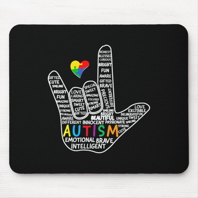 Puzzle Heart ASL Love Sign Language hand Autism Aw Mouse Pad (Front)
