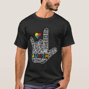 Puzzle Heart Asl Love Sign Language Hand Autism Aw T-Shirt