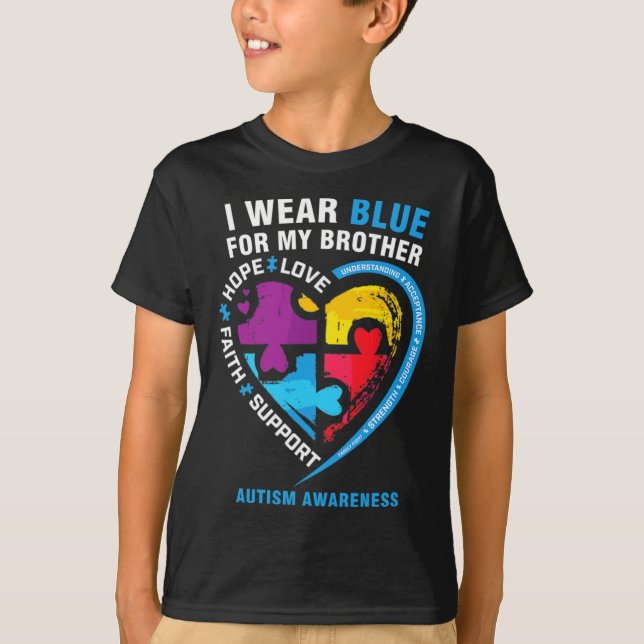 Puzzle Heart I Wear Blue For My Brother Autism Awa T-Shirt (Front)
