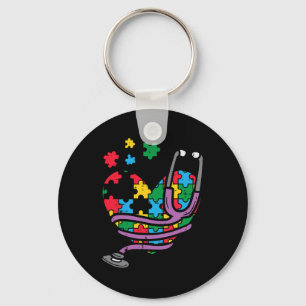 Puzzle Heart Stethoscope Autism Awareness Nursing Key Ring