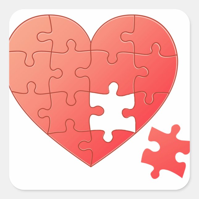 Puzzle Heart with Piece Square Sticker (Front)