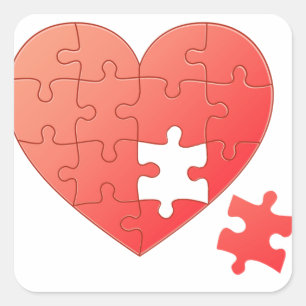 Puzzle Heart with Piece Square Sticker