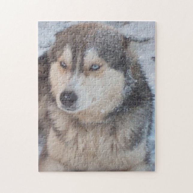 Puzzle Husky Blue Eyes In The Snow (Vertical)