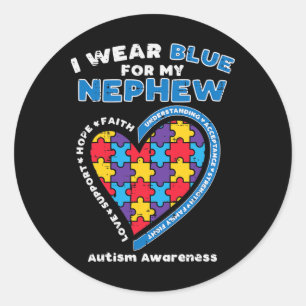 Puzzle I Wear Blue Nephew Autism Awareness Family Classic Round Sticker