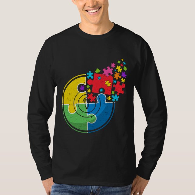Puzzle Lacrosse Support Autism Awareness Men Women T-Shirt (Front)