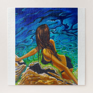 Puzzle of woman in black bikini 