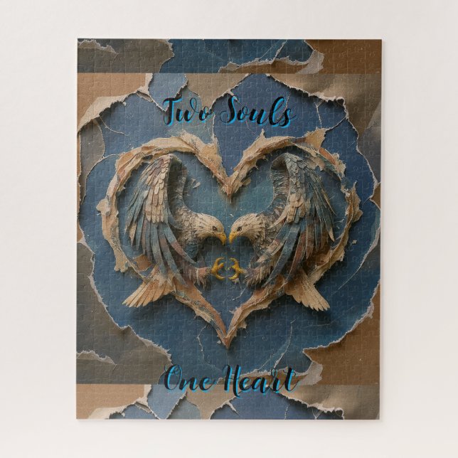 Puzzle Paper Cut Eagle Two Souls One Heart (Vertical)