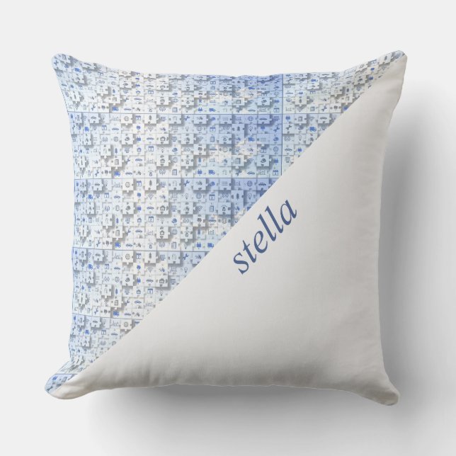 Puzzle Pattern Monogrammed Throw Pillow (Front)