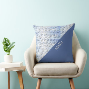 Puzzle Pattern Monogrammed Throw Pillow