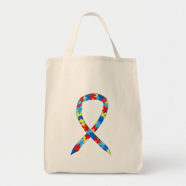 Puzzle Piece Awareness Ribbon Custom Art Tote Bag (Front)