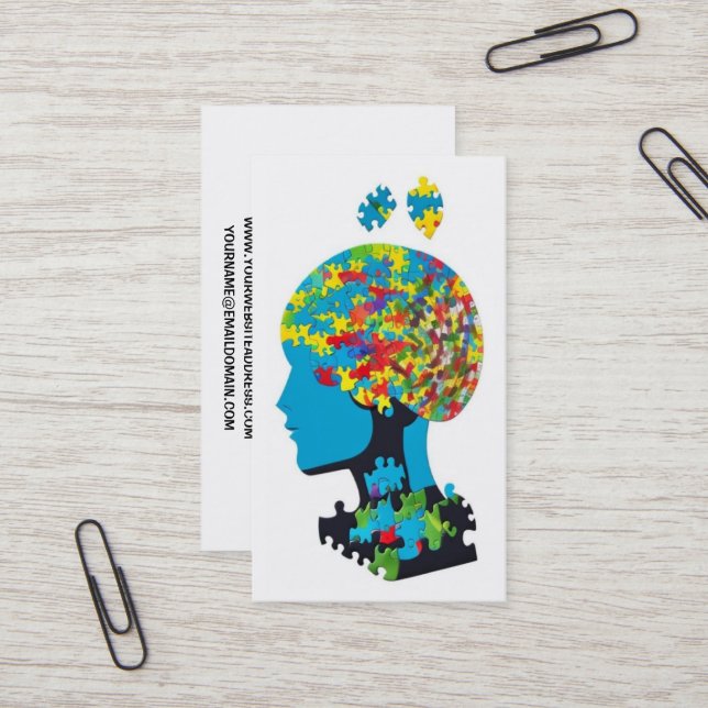 Puzzle Piece Brain with Fractures Business Card (Front/Back In Situ)
