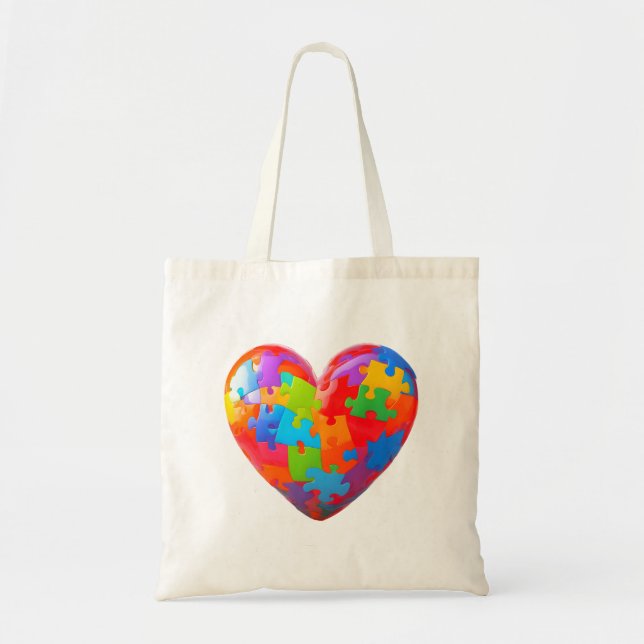 Puzzle Piece Heart Tote Bag (Front)