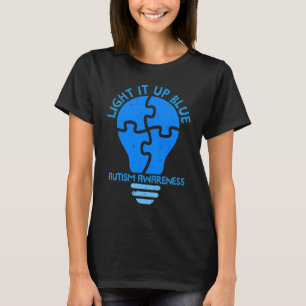 Puzzle Piece Light It Up Blue Autism Awareness T-Shirt