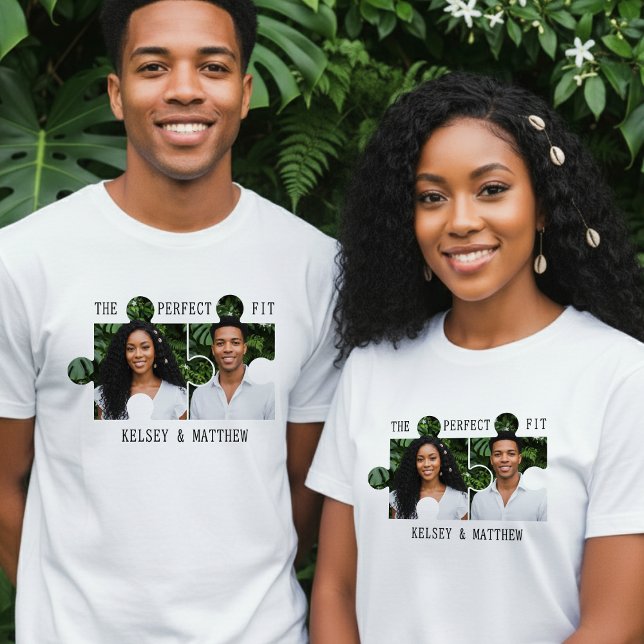 Puzzle Piece Photo Perfect Fit Newlywed Couple T-Shirt (Creator Uploaded)