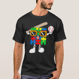 Puzzle Piece Playing Baseball Autism Awareness Boy T-Shirt