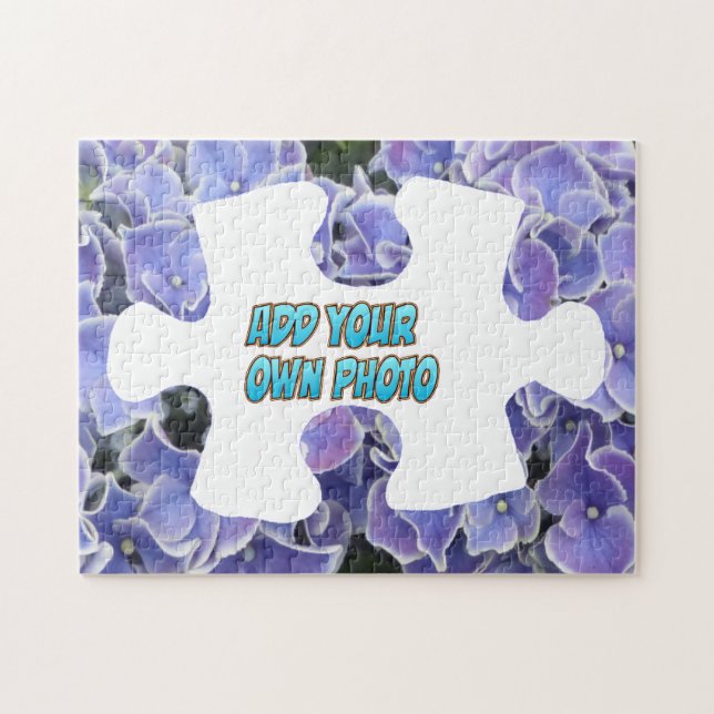 Puzzle Piece Puzzle: Blue Hydrangea, Add own Photo (Horizontal)