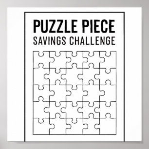 Puzzle Piece Savings Challenge Tracker Poster