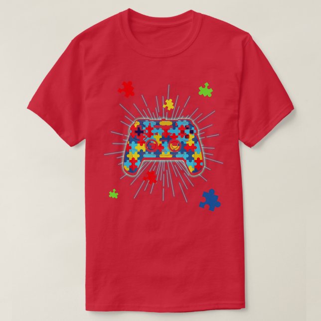 Puzzle Piece Video Game Controller Gamers Autism A T-Shirt (Design Front)