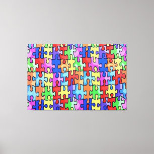 PUZZLE PIECES AUTISM  3 Panel Canvas Wall Art