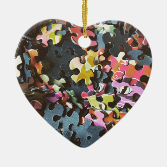 Puzzle Pieces Heart Shaped Ornaments (Front)