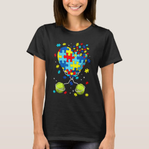 Puzzle Pieces Heart Tennis Sport Autism Awareness T-Shirt