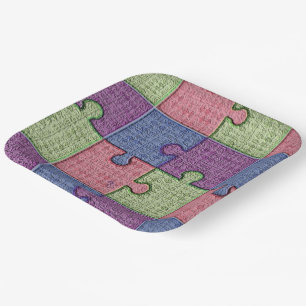 Puzzle Pieces Multi Coloured  Paper Plate