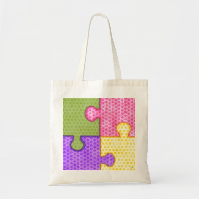 Puzzle Pieces Polkadot Tote Bag (Front)