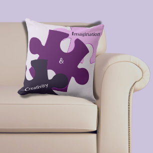 Puzzle Pieces Purple Pink Imagination & Creativity Cushion
