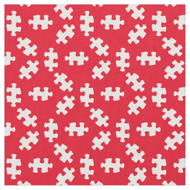 Puzzle Pieces Red and White Fabric (Close Up)