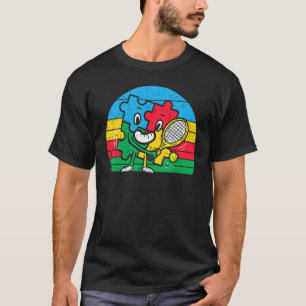 Puzzle Playing Tennis Sunset Retro Autism Awarenes T-Shirt