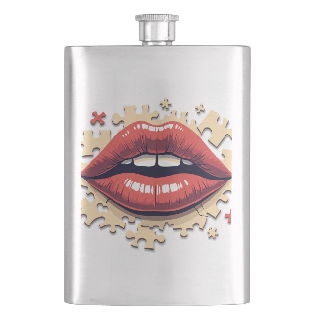 Puzzle Pop Lips Hip Flask (Front)