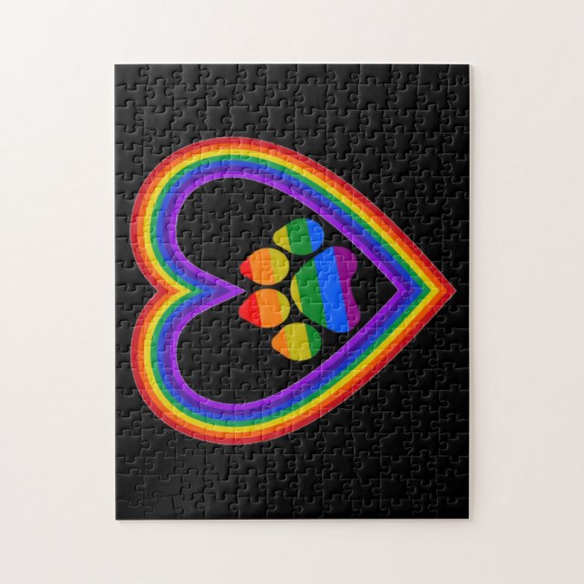 Puzzle Rainbow Heart With Paw (Vertical)