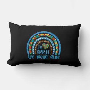 Puzzle Rainbow In April We Wear Blue shirt Autism Lumbar Cushion