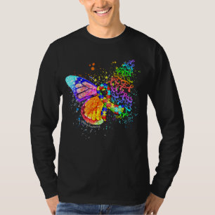 Puzzle Ribbon Autism Awareness Dripping Butterfly T-Shirt