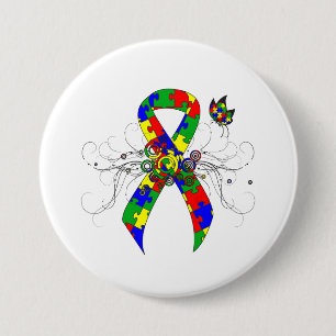Puzzle Ribbon Butterfly 7.5 Cm Round Badge