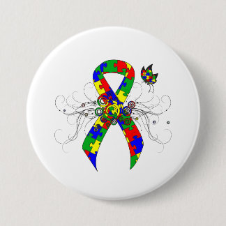 Puzzle Ribbon Butterfly 7.5 Cm Round Badge
