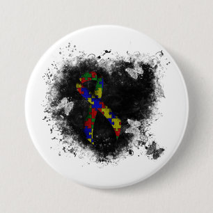 Puzzle Ribbon Grunge Heart 7.5 Cm Round Badge