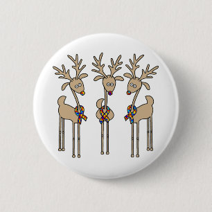 Puzzle Ribbon Reindeer - Autism Awareness 6 Cm Round Badge