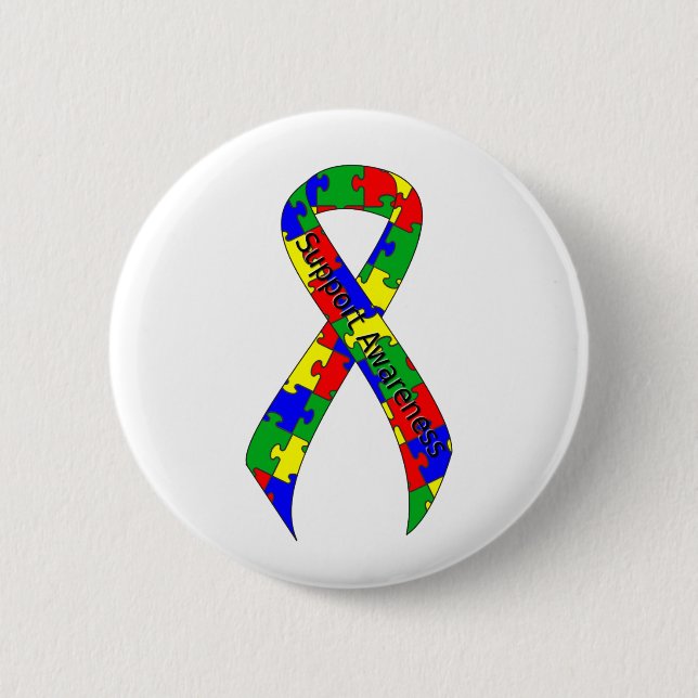 Puzzle Ribbon Support Awareness 6 Cm Round Badge (Front)
