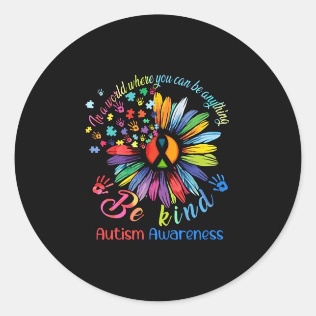 Puzzle Sunflower Be Kind Autism Awareness Support Classic Round Sticker (Front)