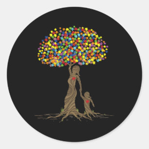 Puzzle Tree Love Mum And Autistic Daughter Autism Classic Round Sticker