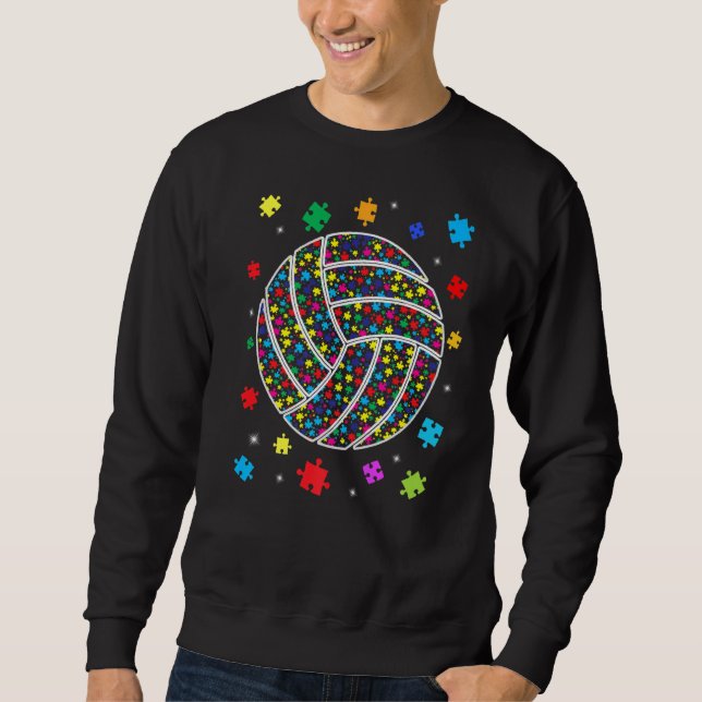 Puzzle Volleyball Support Autism Awareness Men Wom Sweatshirt (Front)