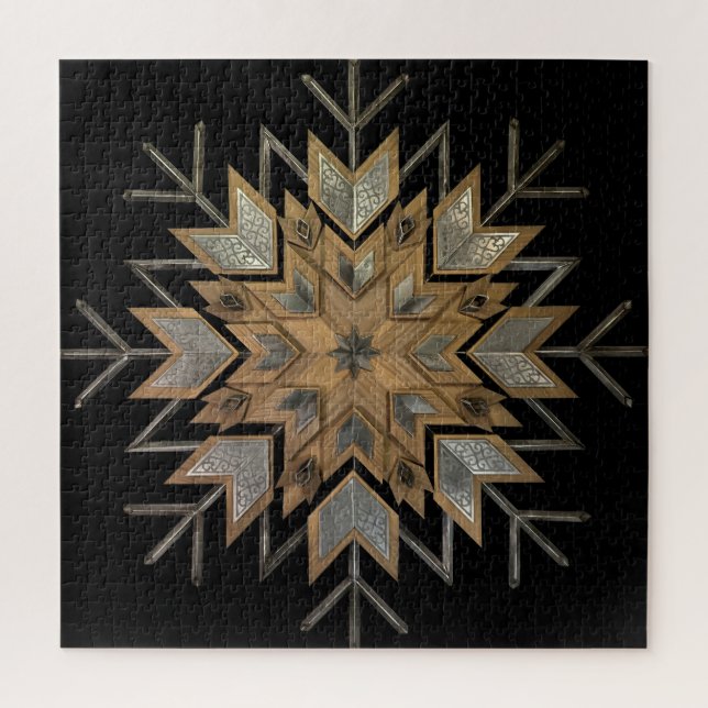 Puzzle Walnut with Etched steel and snowflake fram (Vertical)