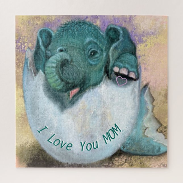 Puzzle with Elephant In Egg - I Love You MOM (Vertical)
