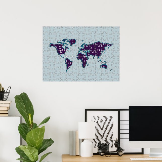 puzzle world map wall decor (Home Office)