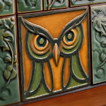 Puzzled Owl in Orange Arts & Crafts Movement Tile<br><div class="desc">Immerse yourself in the world of artistry and elegance with our Enchanted Owl ceramic tile, inspired by the iconic Arts and Crafts Movement. In the tranquil shadows of a quaint wooden box, a sage owl finds its roost. This motif speaks volumes about the love for nature and simplistic beauty, echoing...</div>