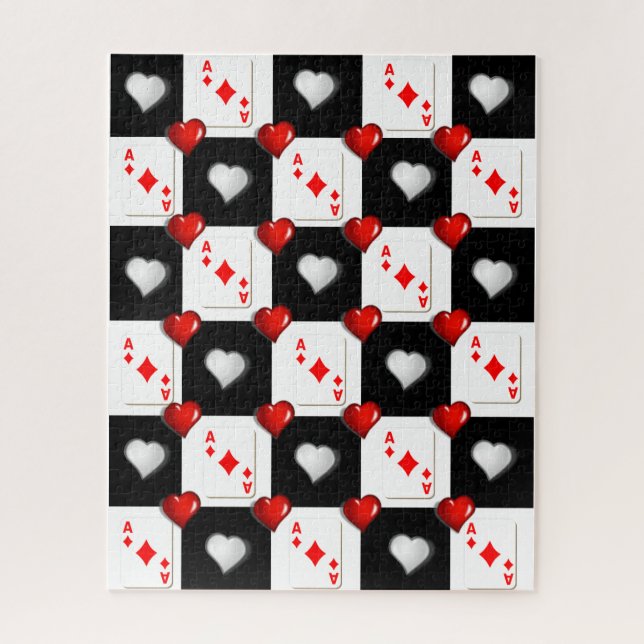 Puzzles Ace Diamonds, Playing Cards, Red Hearts (Vertical)