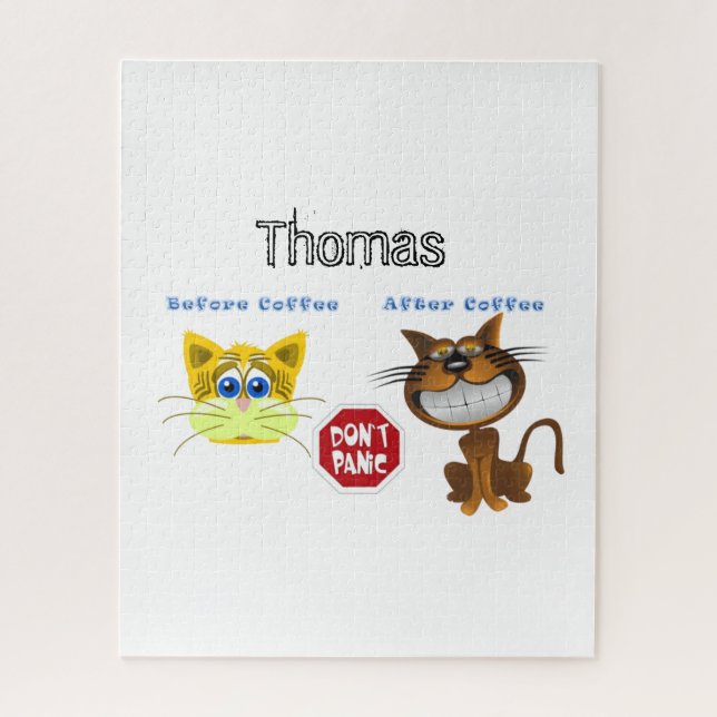 Puzzles Before & After Coffee Cats Don't Panic (Vertical)
